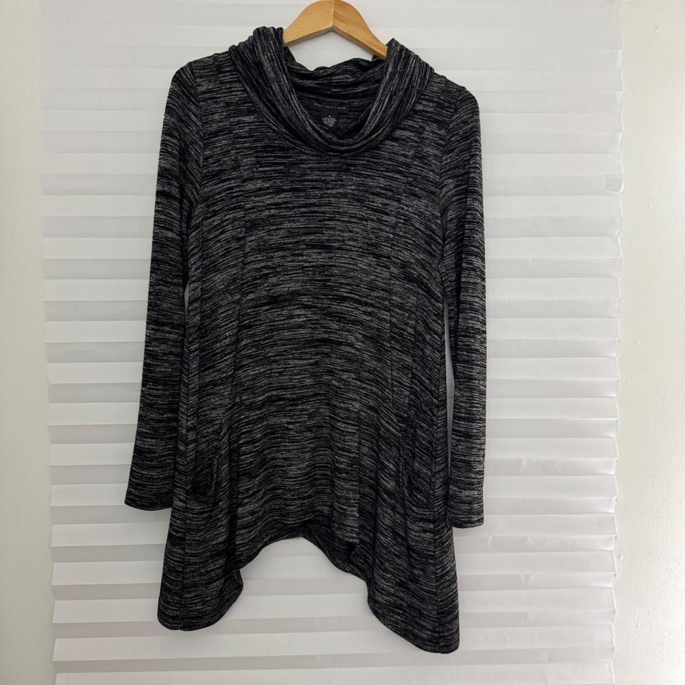 Joan Vass New York Space Dye Cowl Neck Sharkbite Tunic Top‎ Black White Mens M
